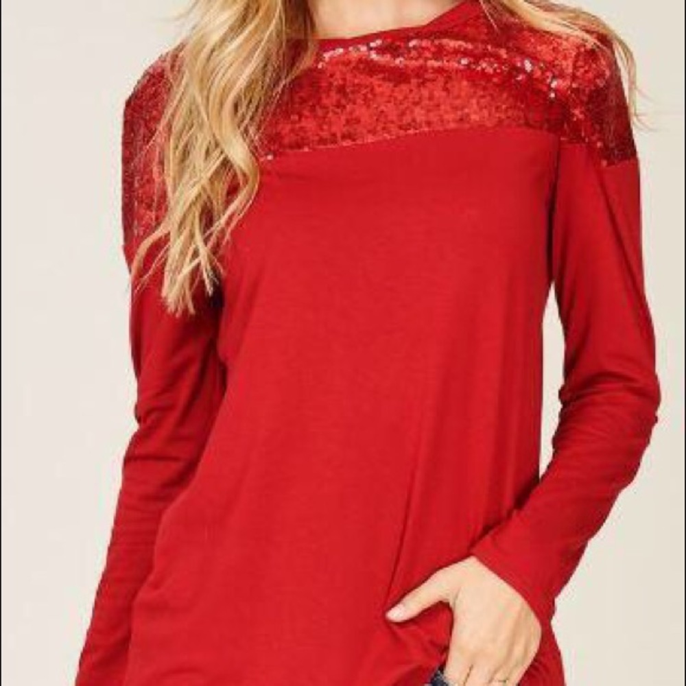 Red Glitz Long Sleeve Top